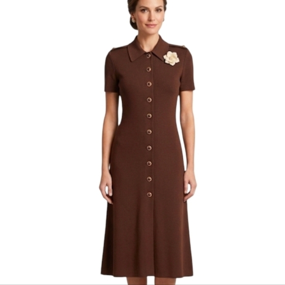 St. John Dresses & Skirts - St. John Vintage Chocolate Brown Button-Front Midi Dress